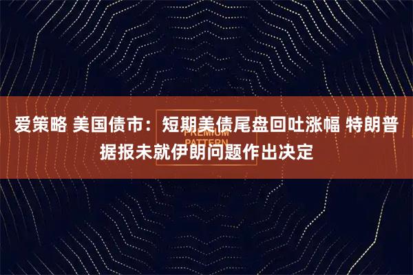 爱策略 美国债市：短期美债尾盘回吐涨幅 特朗普据报未就伊朗问题作出决定