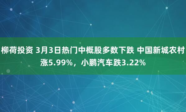 柳荷投资 3月3日热门中概股多数下跌 中国新城农村涨5.99%，小鹏汽车跌3.22%